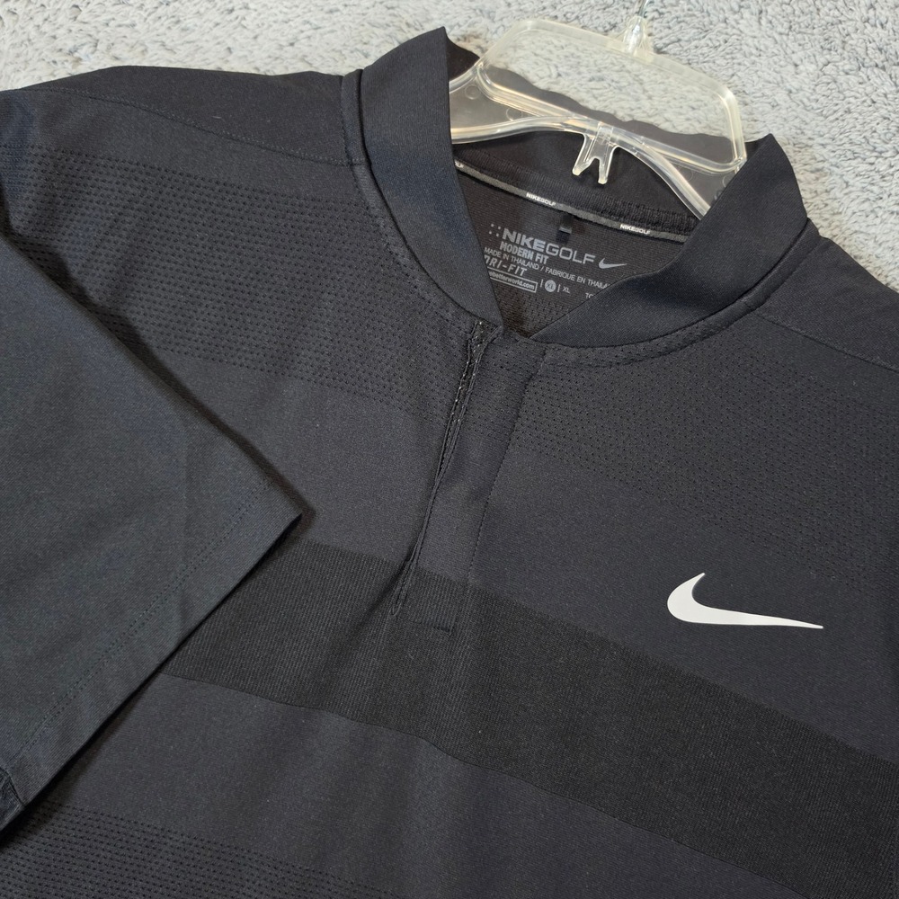Nike Blade Polo Shirt Mens XL Black Modern Fit Dri-FIT Collar Golf Tonal Stripe